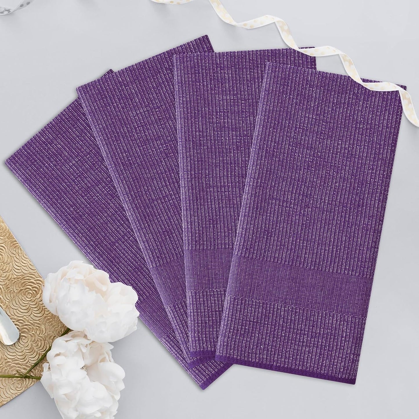 Homaxy 380 GSM Cotton Premium Kitchen Towels 6 Pack, 18"x 28", Purple | Flat and Terry Dish Towels, Highly Absorbent