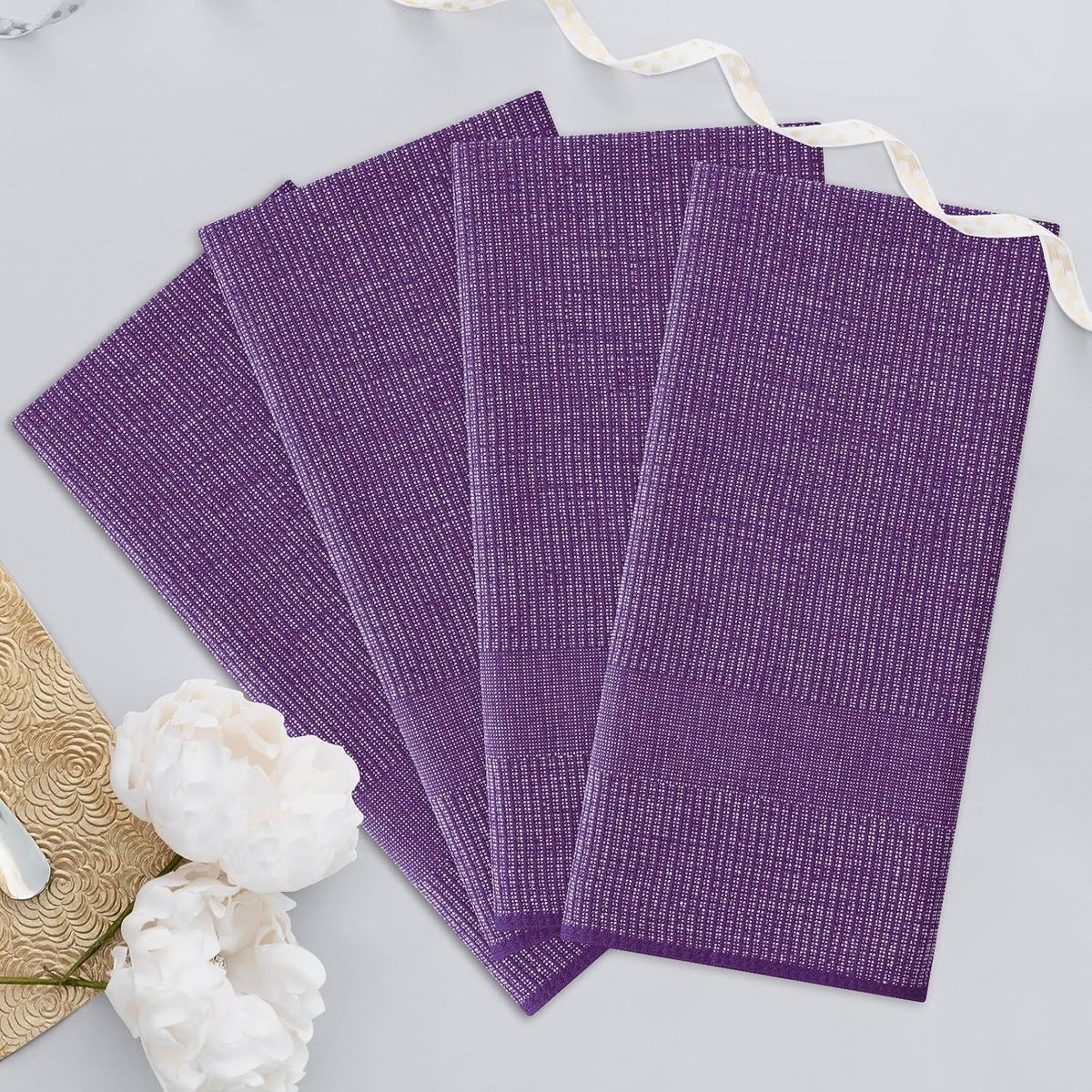 Homaxy 380 GSM Cotton Premium Kitchen Towels 12 Pack, 18"x 28", Purple | Flat and Terry Dish Towels, Highly Absorbent