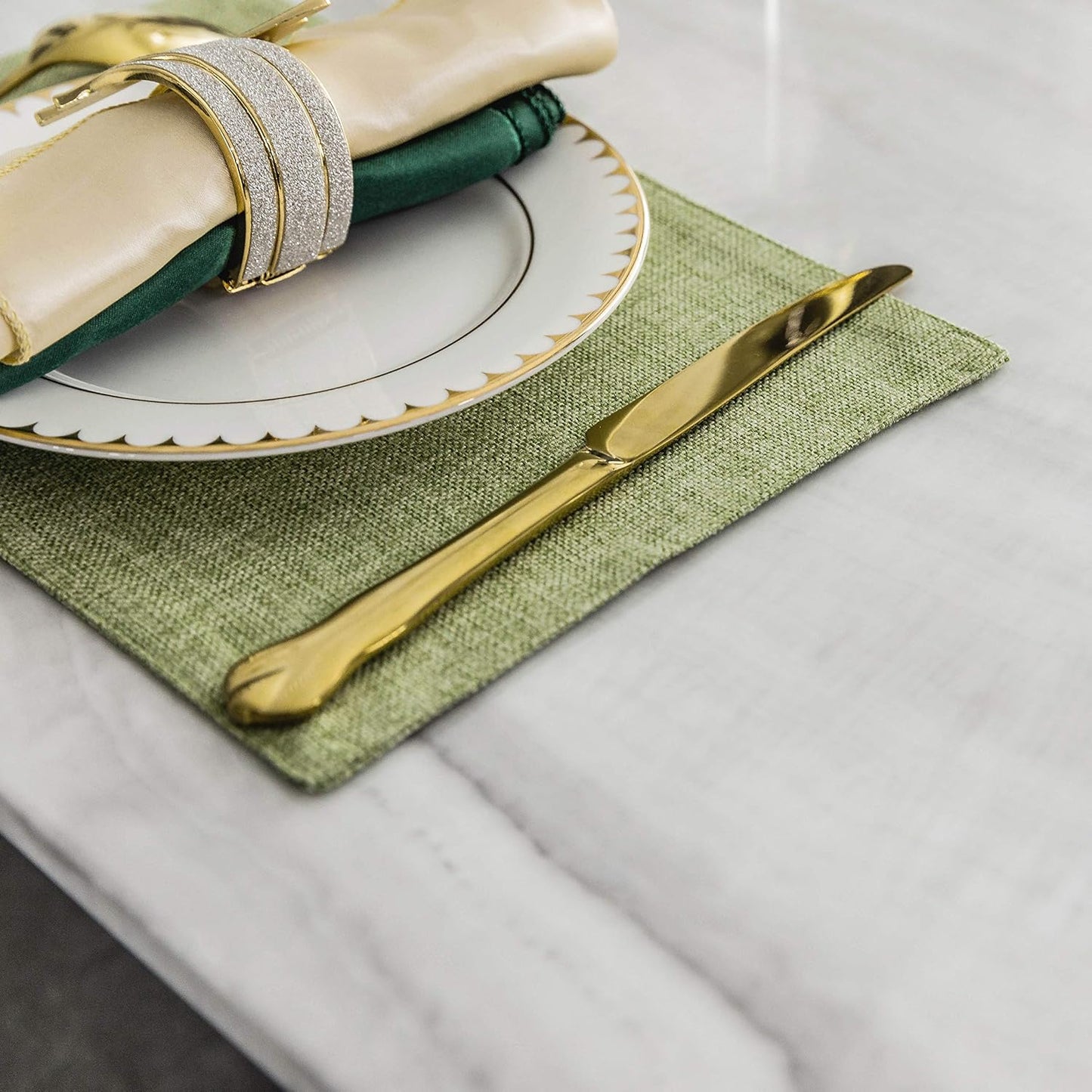 Home Brilliant Green Placemat Set of 8 Washable Place Mats Placemats Heat Resistant Sage Placemat for Dining Table