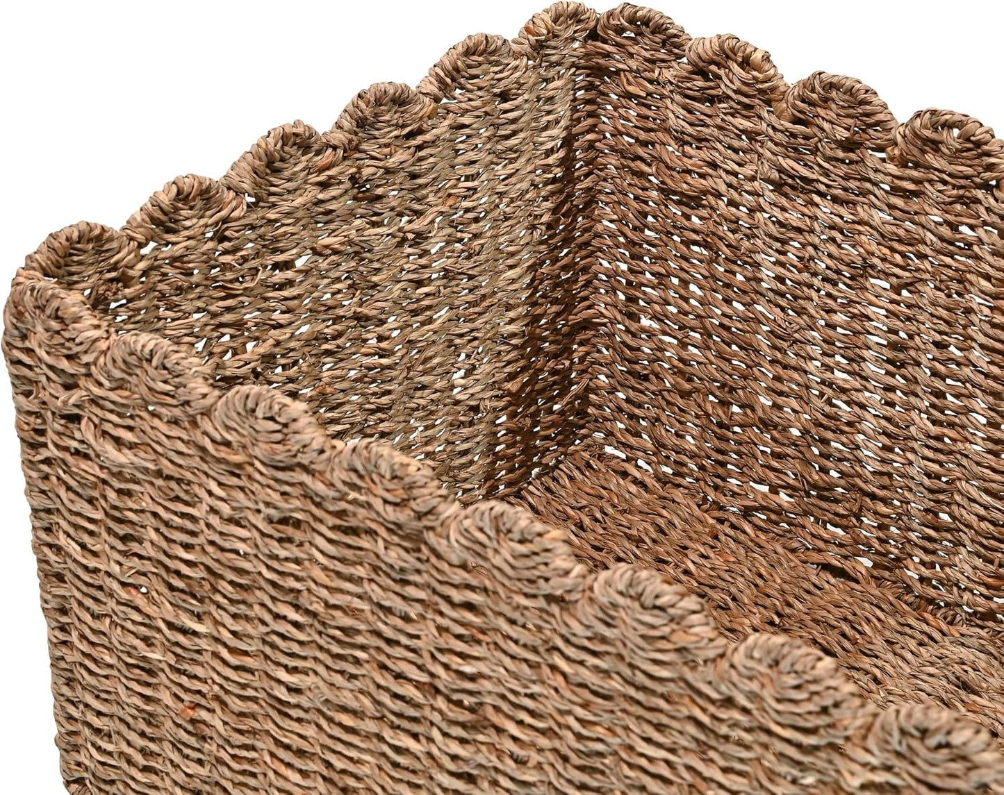 BSK2013A- Arden Coastal Cottage Seagrass Scalloped Rectangular Organizing / Natural / Set of 3
