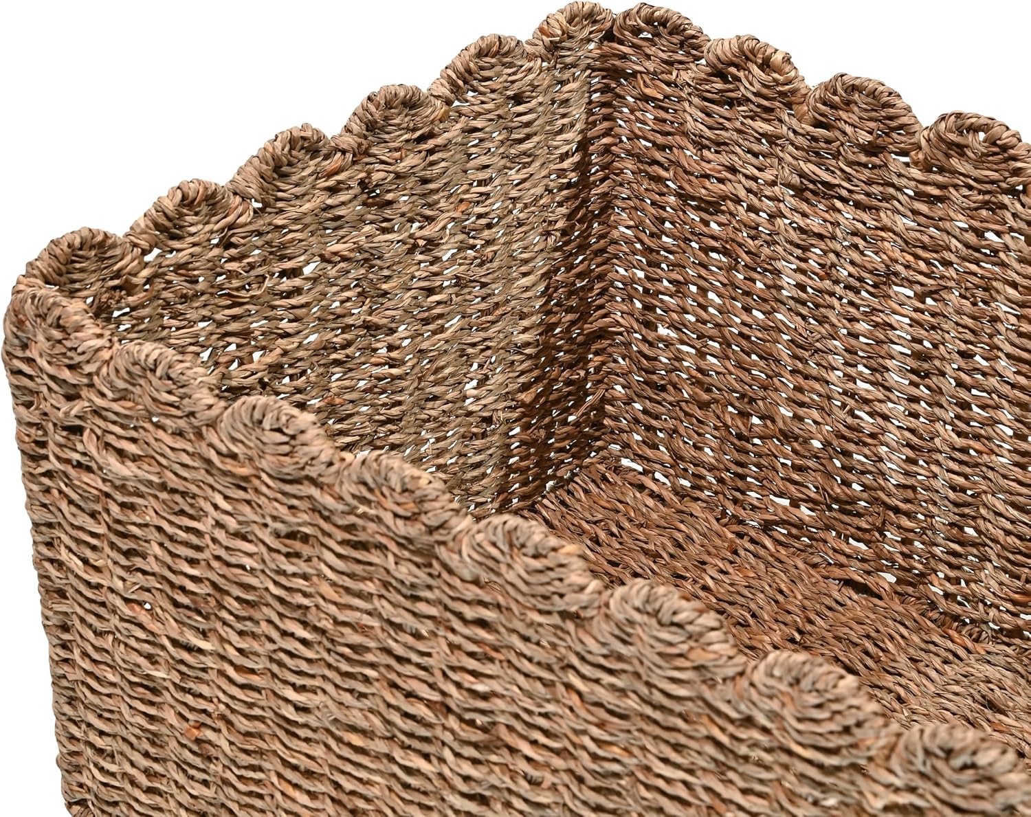 BSK2013A- Arden Coastal Cottage Seagrass Scalloped Rectangular Organizing / Natural / Set of 3