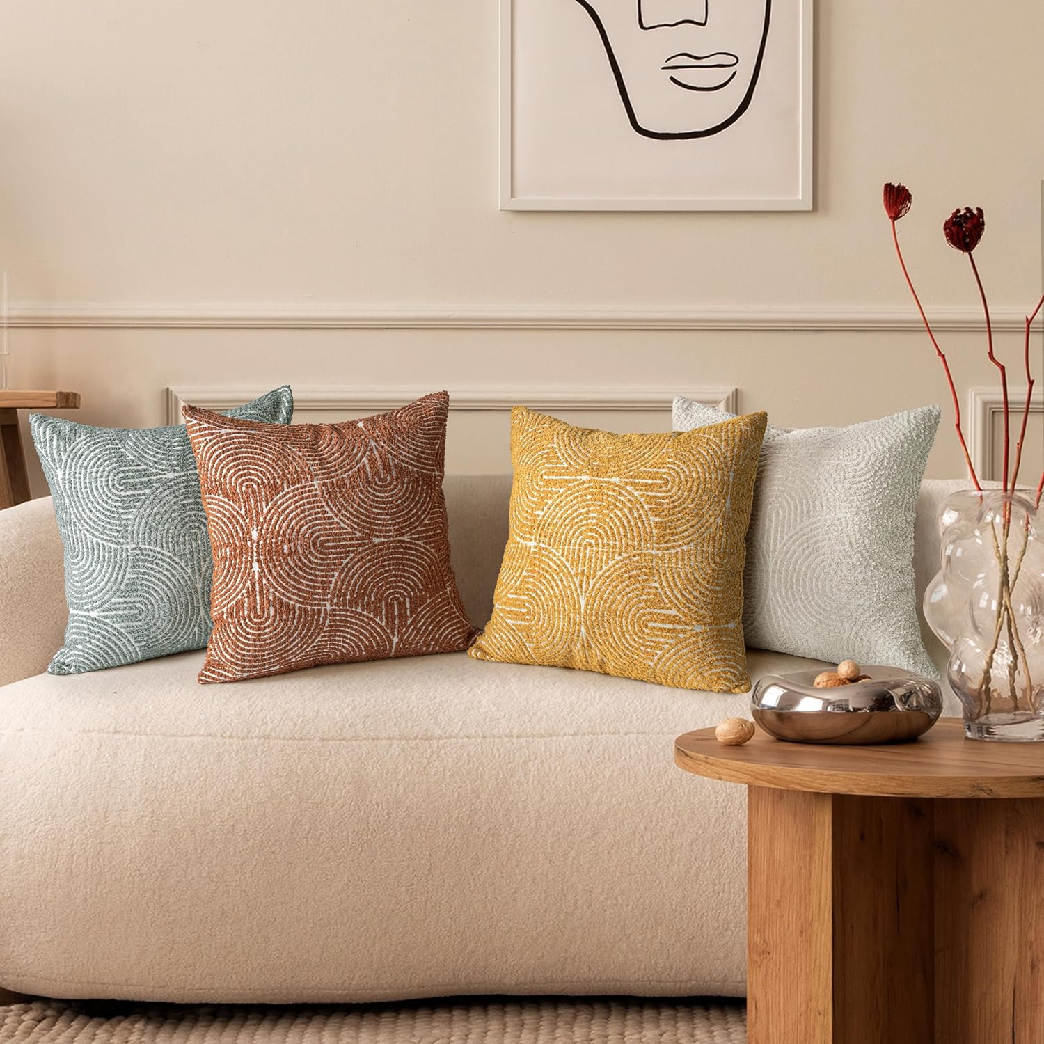 Boho Decorative Textured Throw Pillow Covers / Beige / 20 x 20 / Set of 2