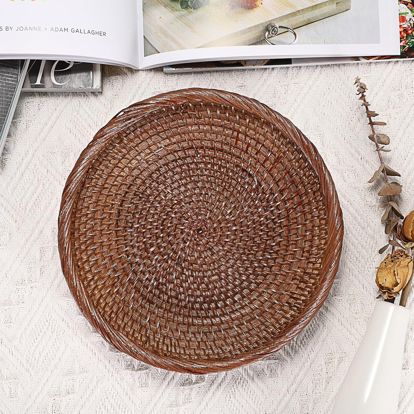 Small Key Basket Bowl for Entryway 7.6" Round Woven Wicker Basket Fruit Serving / Small, 7.6 / Brown