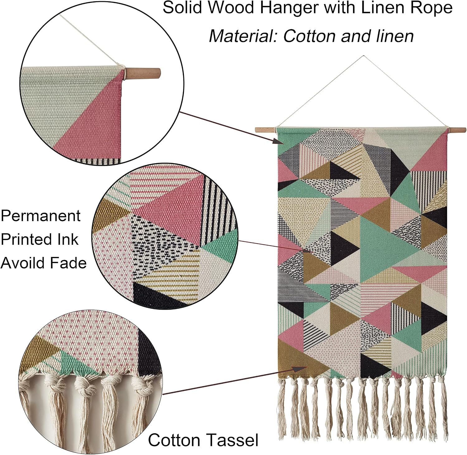 Large Macrame Woven Boho Chic Bohemian Abstract Geometric Printed Tapestries / 20 x 34
