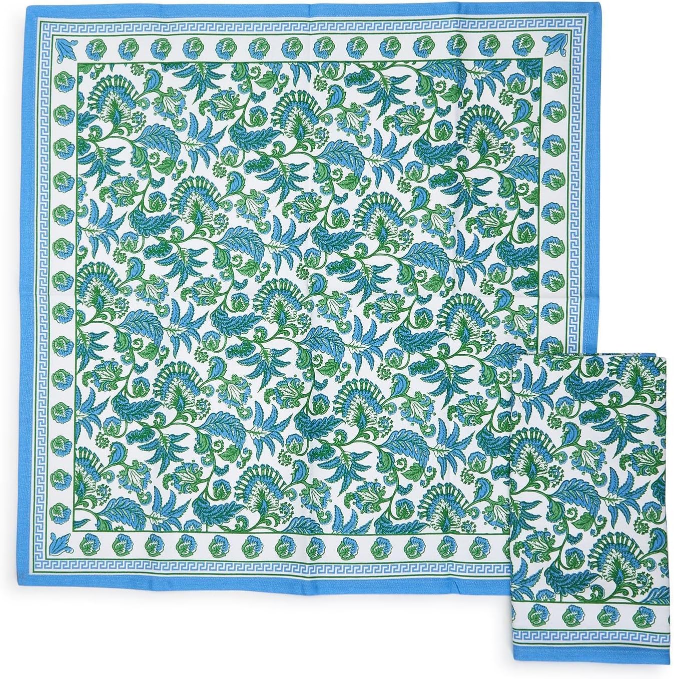 Two's Company Hampton Set of 4 Block Print Cloth Napkins - Cotton