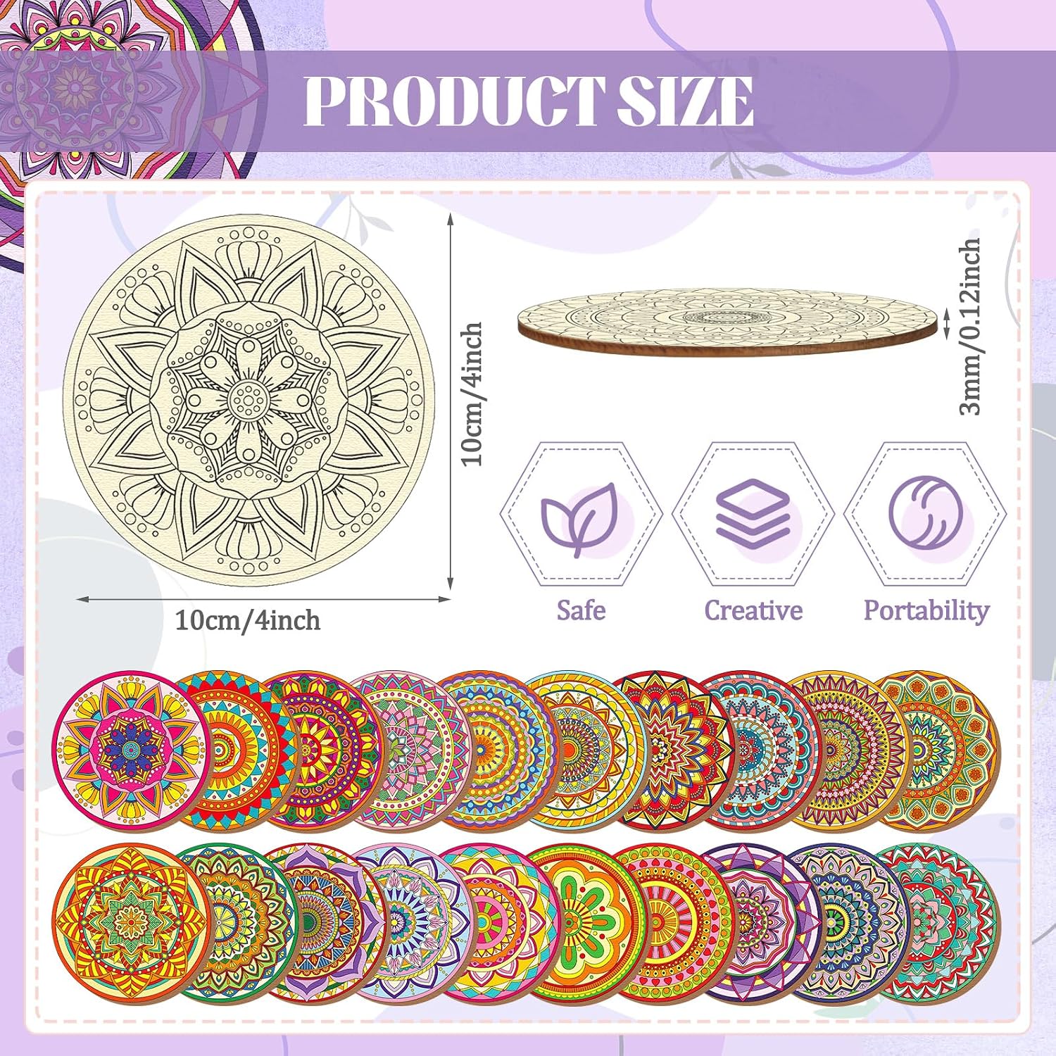 Holder & Markers Boho DIY / Mandalas / 4 Inch / Set of 77
