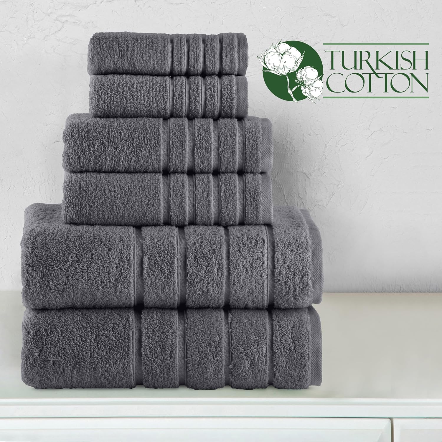 Elegant Comfort 4 Lines Viscose Stripe 6-Piece Premium Towel Set - 100% Turkish Cotton High Absorbent Luxury Bathroom