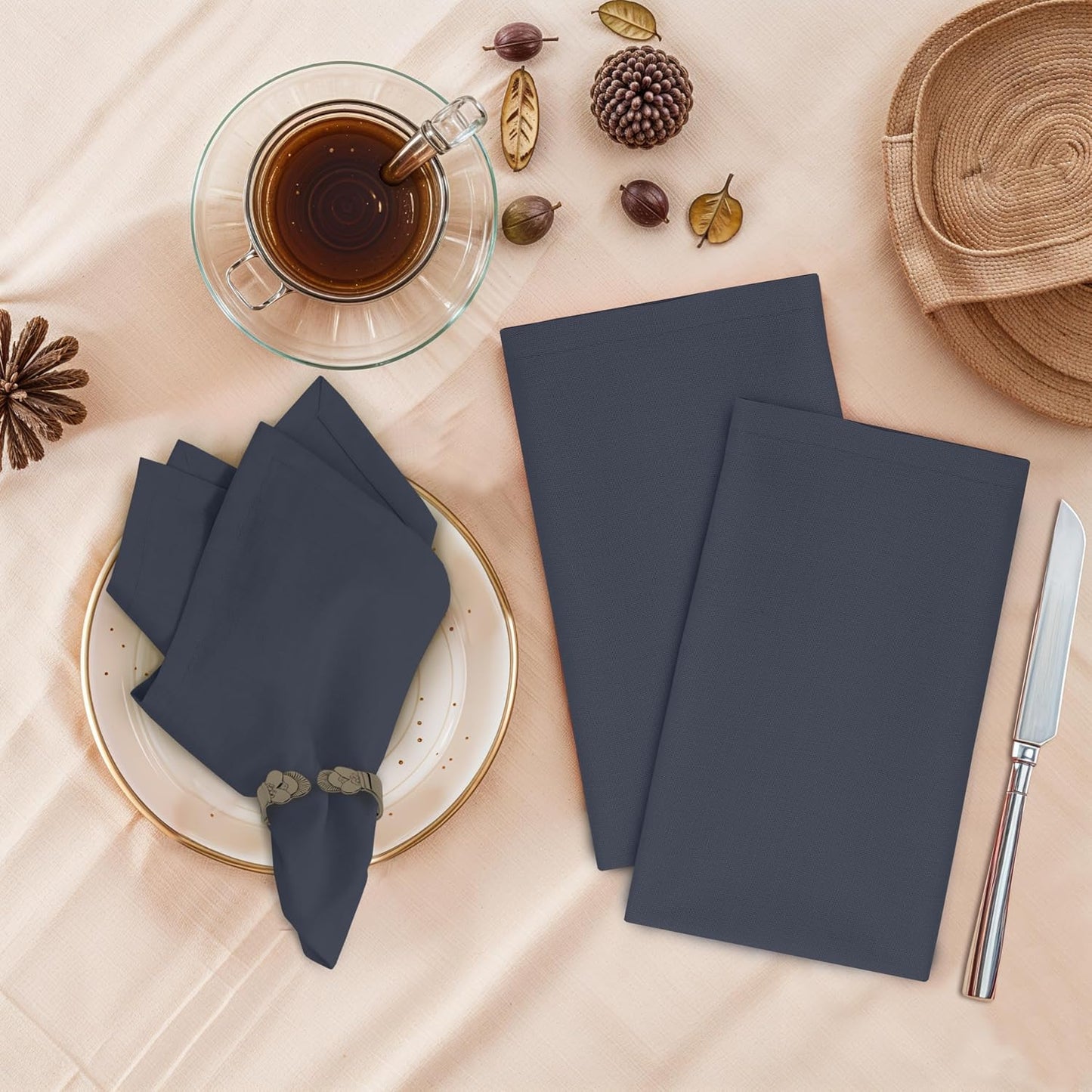 Ruvanti Cloth Napkins Set of 12, 100% Cotton 18”x18” - Ombre Blue | Washable, Soft, Durable & Absorbent Everyday