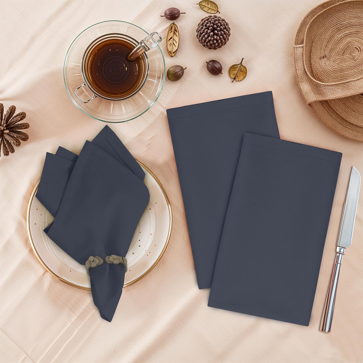 Ruvanti Cloth Napkins Set of 12, 100% Cotton 18”x18” - Ombre Blue | Washable, Soft, Durable & Absorbent Everyday
