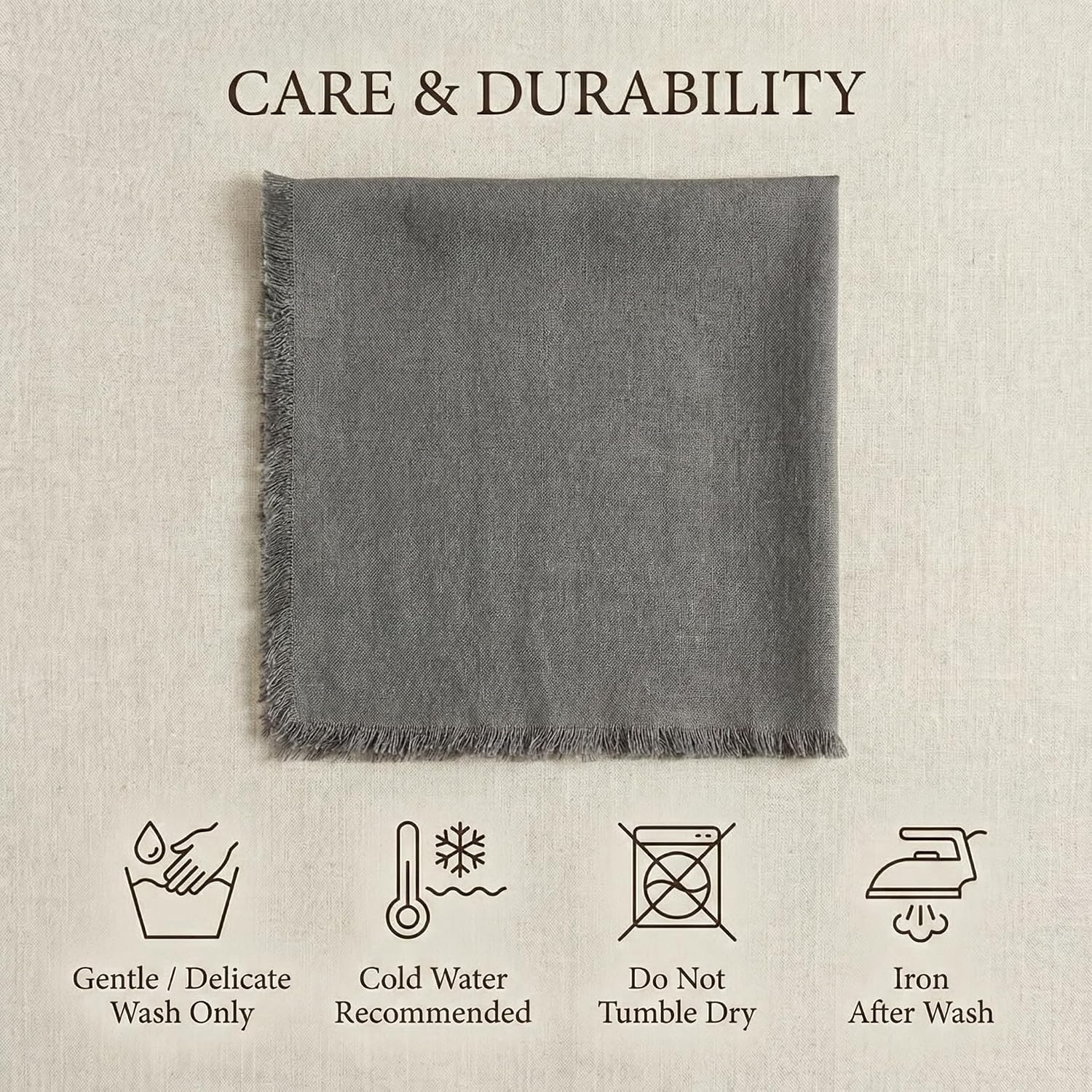 ACCENTHOME Grey Cotton Linen Napkin Set of 12 18x18 inch Dinner Napkins - Washable Soft Premium Hotel Quality Reusable