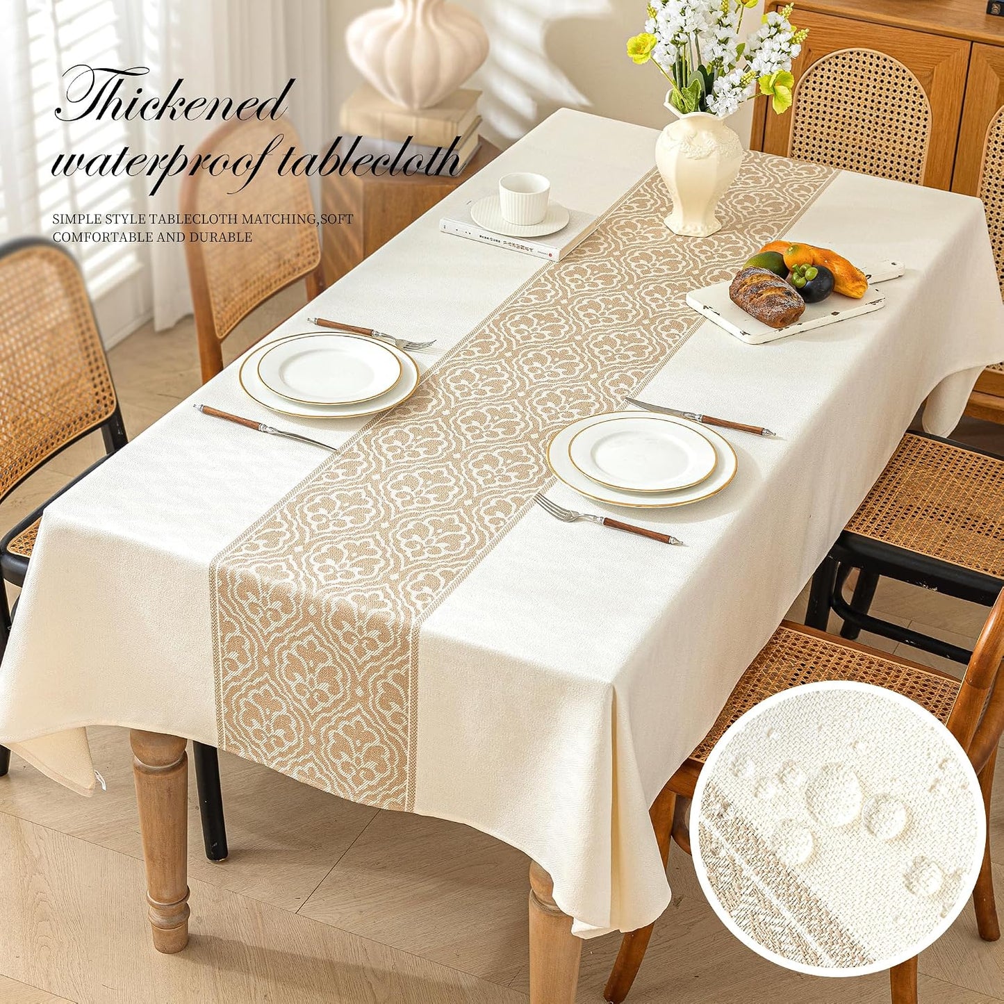 Rectangle Linen Tablecloth Classic Vine Spillproof Cloth 55x120 Inch | Stain Resistant Woven Classic Scroll Runner
