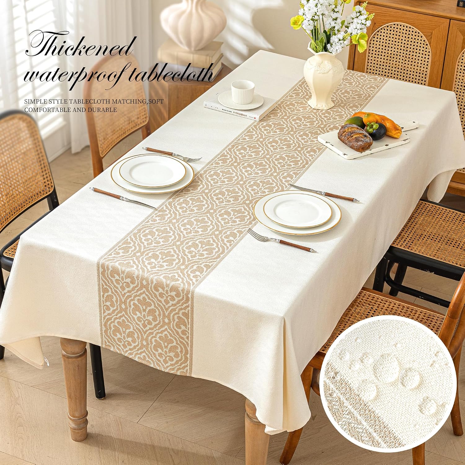 Square Linen Tablecloth Classic Vine Spillproof Cloth, 55x55 Inch | Stain Resistant Woven Classic Scroll Runner Design