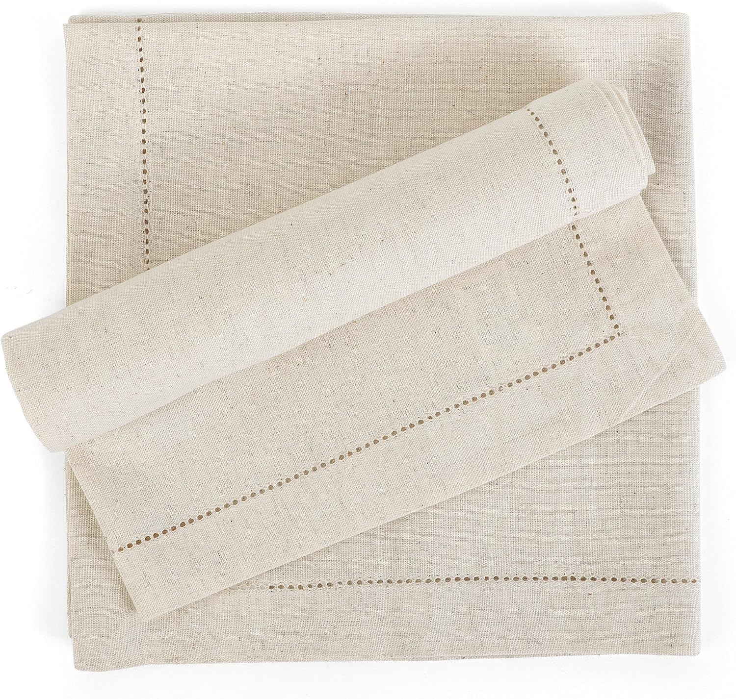 FINGERCRAFT Hemstitch Cloth Napkin Cotton, 20x20 Inch, 12 Pack, Ivory | Premium high GSM cotton, large size & generous