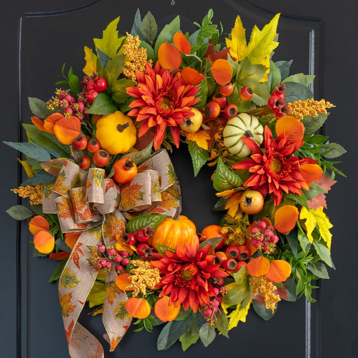 Waipfaru 2 Pack Fall Decor, 22" Fall Wreaths for Front Door, Autumn Wreath