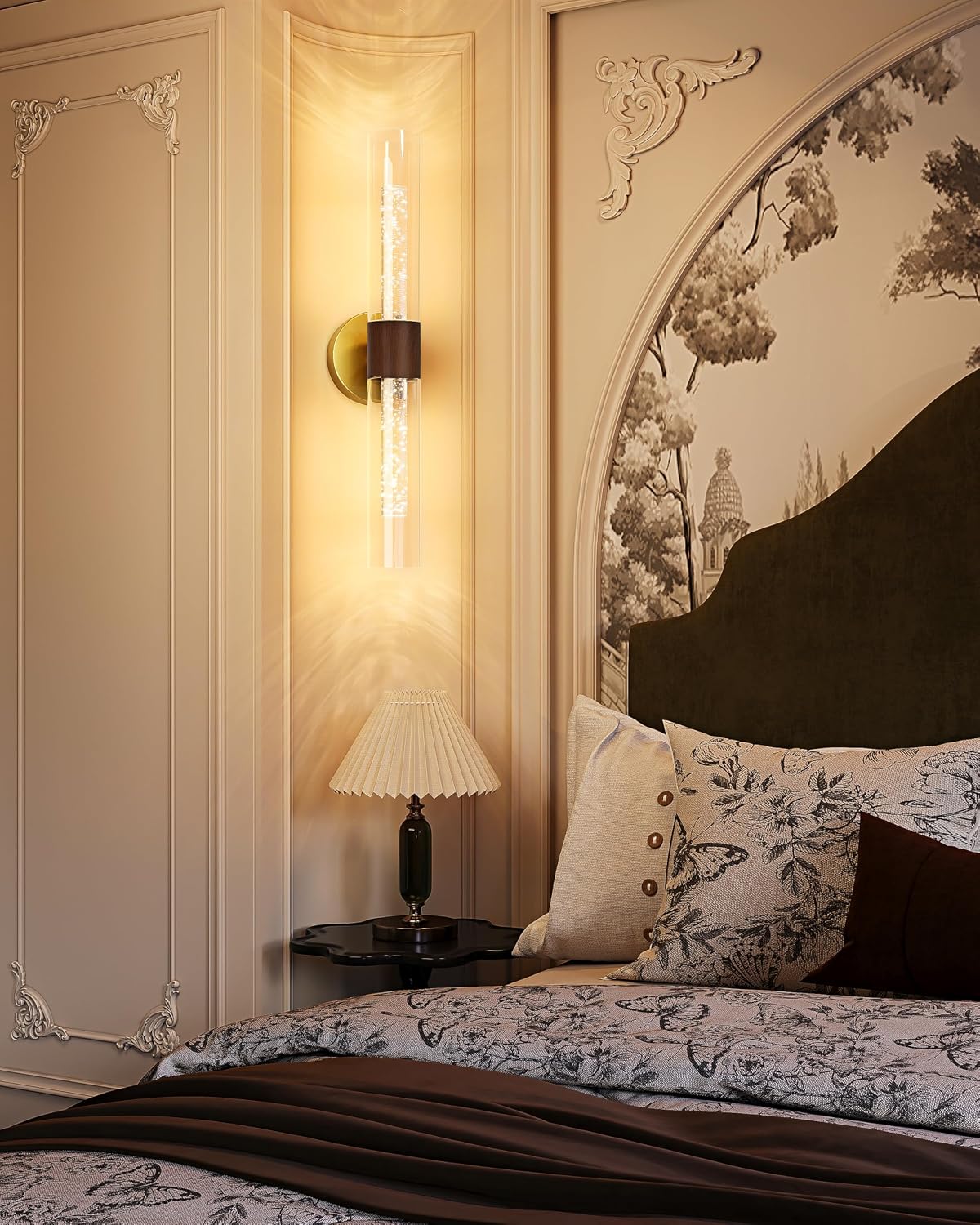 Gold Walnut Wall Sconces Battery Operated with Remote, 21.5 Inch 3CCT | Rechargeable Wall Sconce with Timer, Dimmable