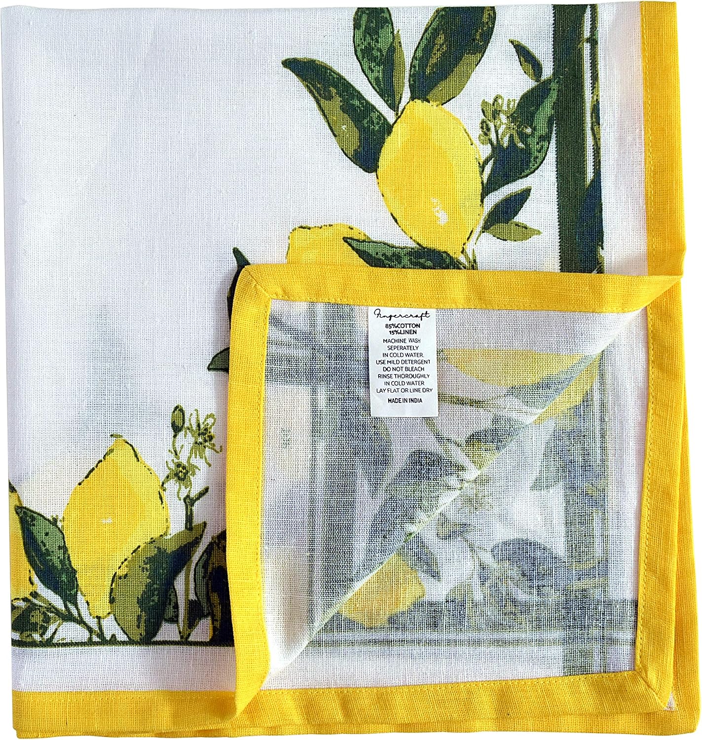 FINGERCRAFT Cloth Napkins Set of 12 Cotton Linen, 20x20 Inch, Lemon Print | Mitered corner, washable, soft, absorbent
