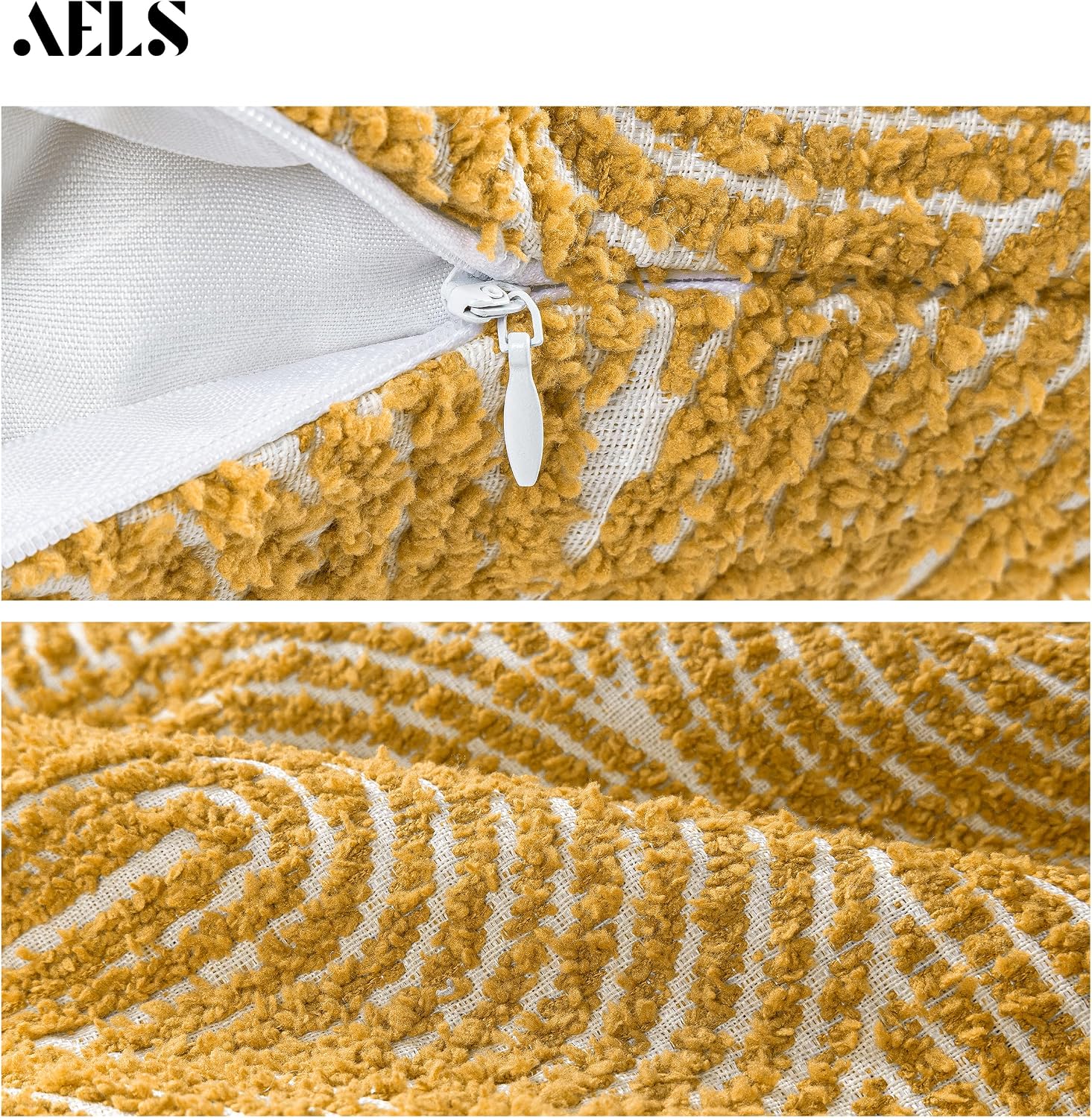 Boho Decorative Textured Throw Pillow Covers / Mustard Yellow / 20 x 20 / Set of 2