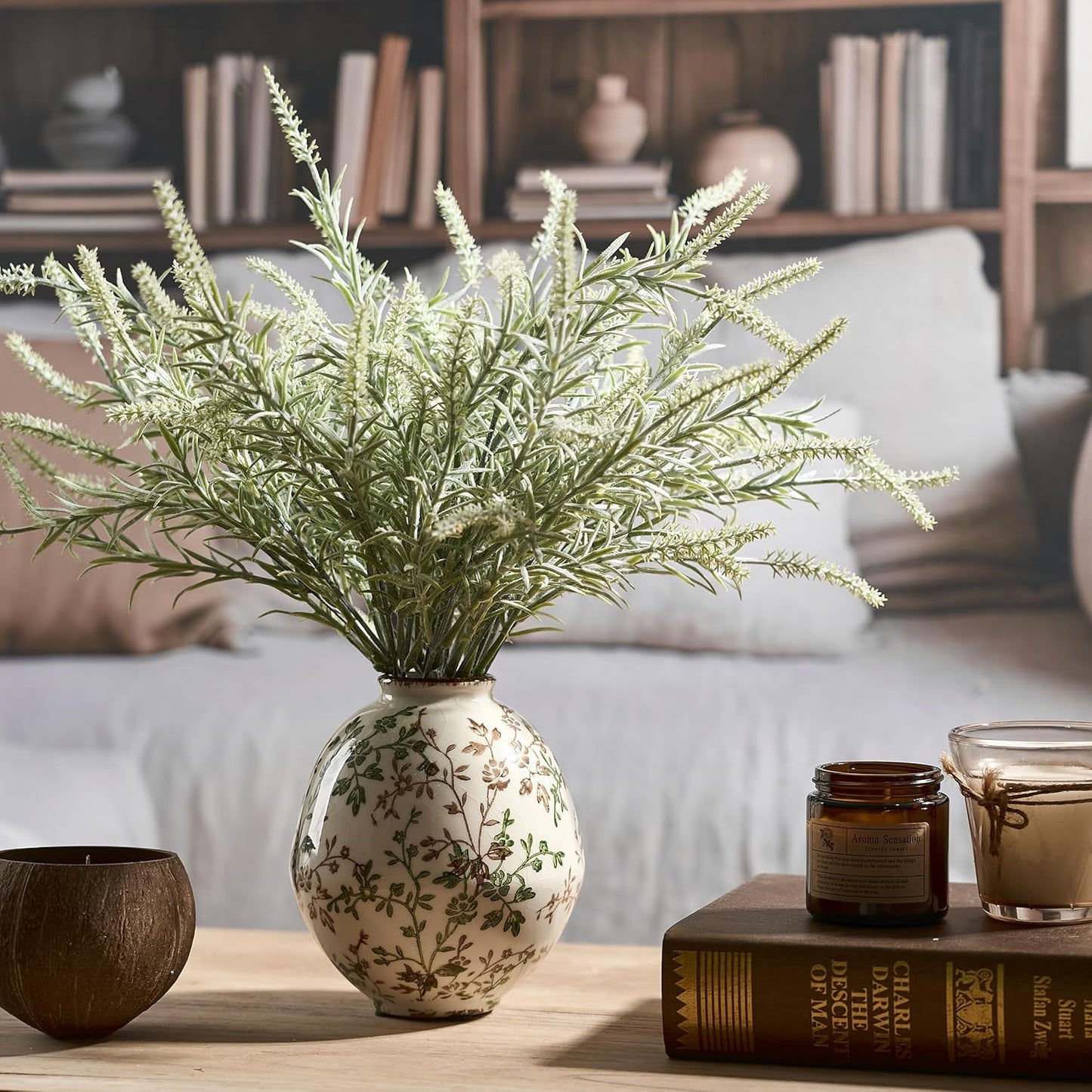 Rustic Ceramic Vase / Beige and Green- 5.83 / 5.83 Inch