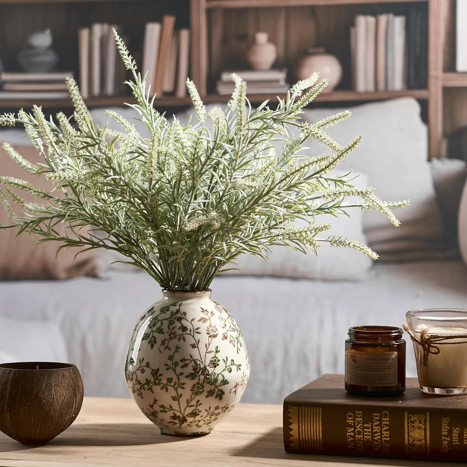 Rustic Ceramic Vase / Beige and Green- 5.83 / 5.83 Inch
