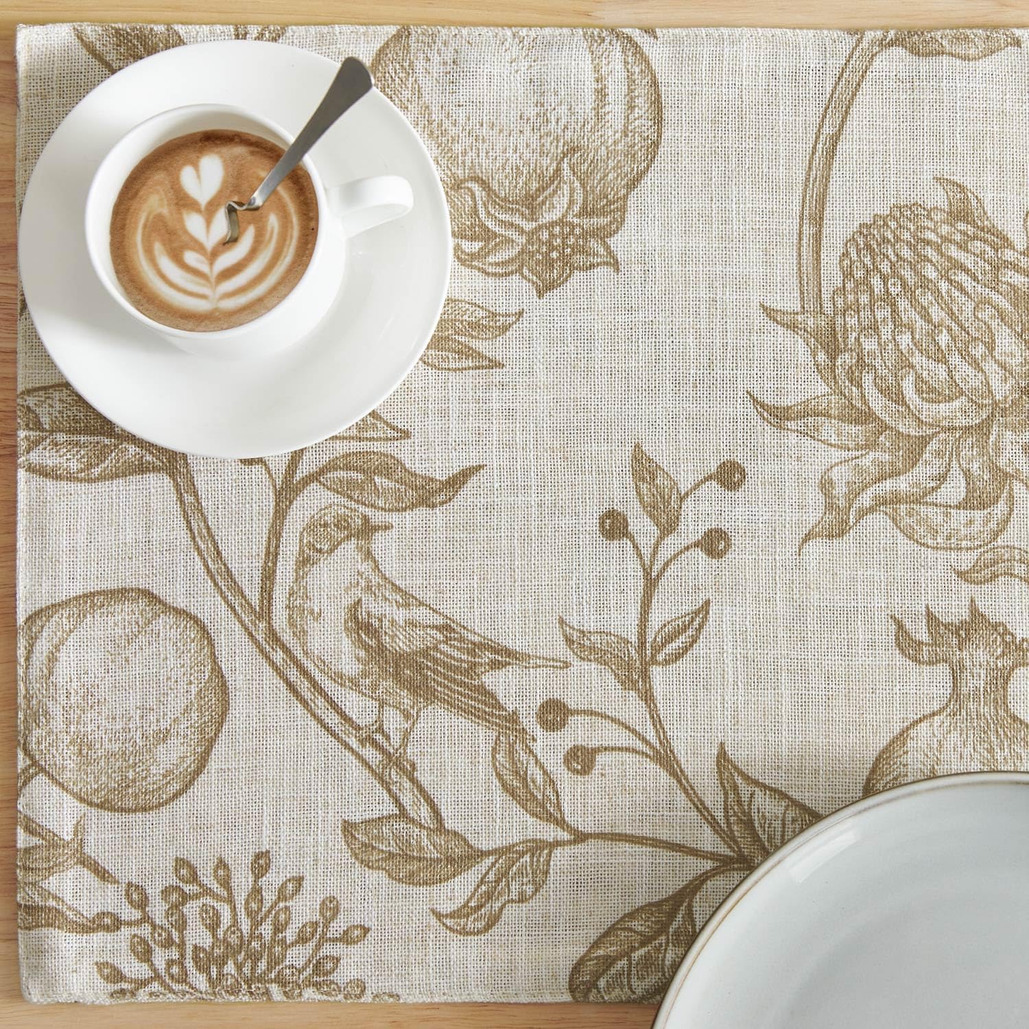 JINCHAN Linen Placemats Set of 4 Farmhouse Botanical Print 13x19 Inch Tan | Fabric Placemats, Cottage Style, Botanical