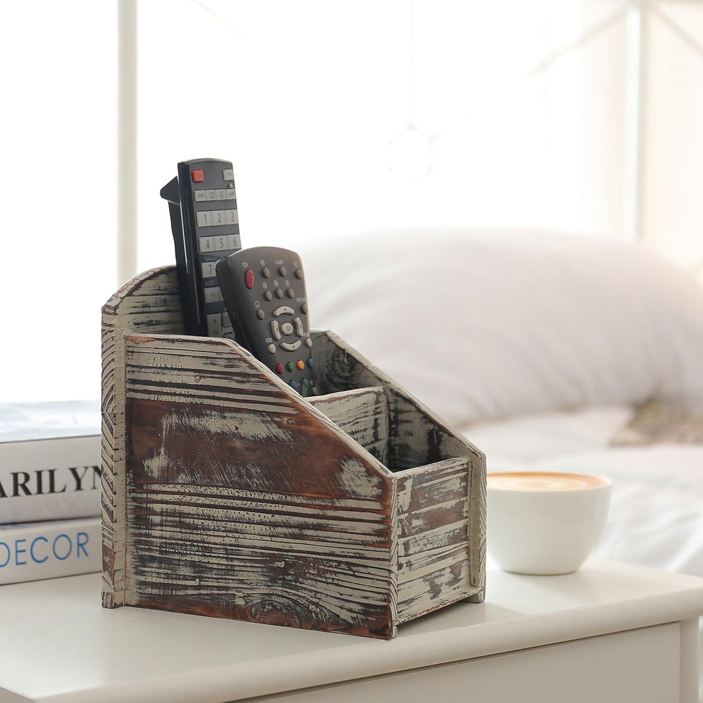 Rustic Remote Control Holder / Torched Wood