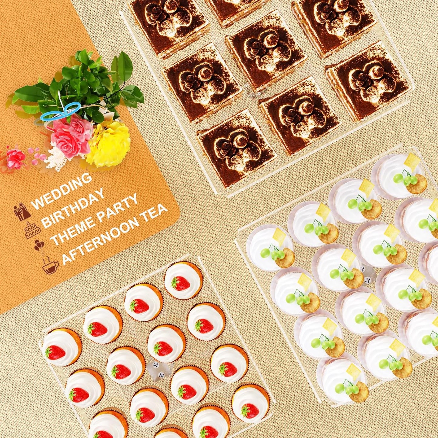 Bakzon 3 Piece Cupcake Stand, Acrylic Dessert Table Display Set, Clear Square Serving Trays for Birthday, Wedding, Baby