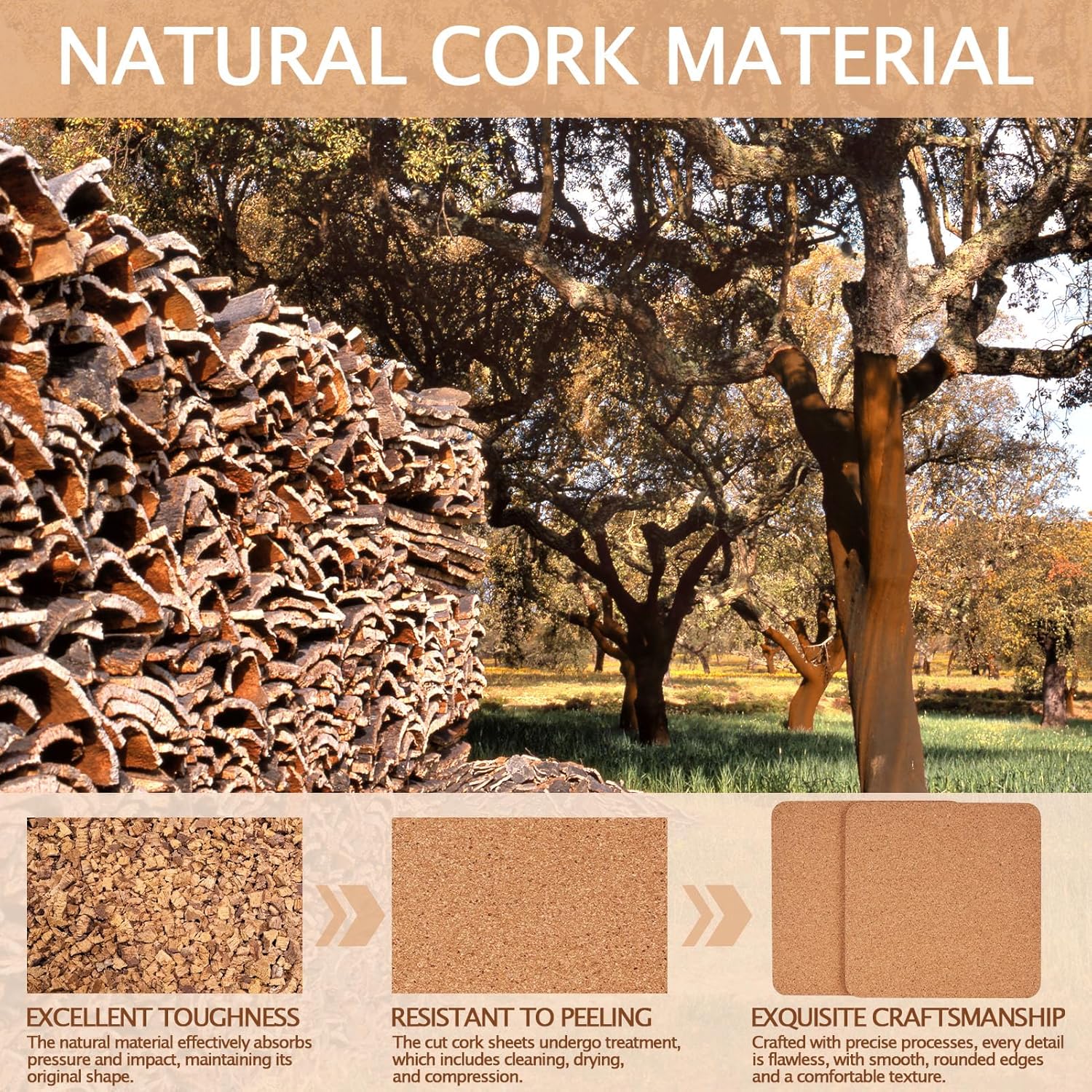 Cork Coasters for Laser Engraving / Square / Set of 160