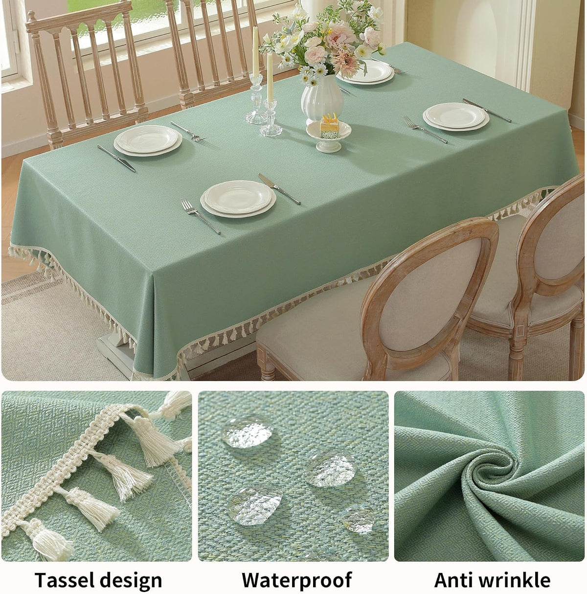 Table Cloth Rectangle Table with Waterproof, Spring Tablecloth with Tassel,Tablecloths for Protect Table Dining, Party