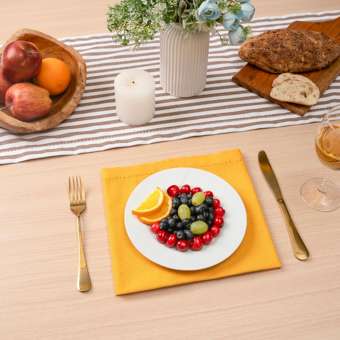 Blue Needles Set of 12 Hemstitch Linen Napkins 100% Cotton Golden Yellow Cloth Dinner Napkins 18x18 inches, Soft
