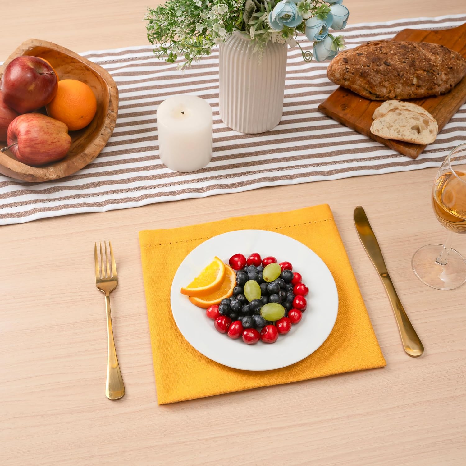 Blue Needles Set of 12 Hemstitch Linen Napkins 100% Cotton Golden Yellow Cloth Dinner Napkins 18x18 inches, Soft