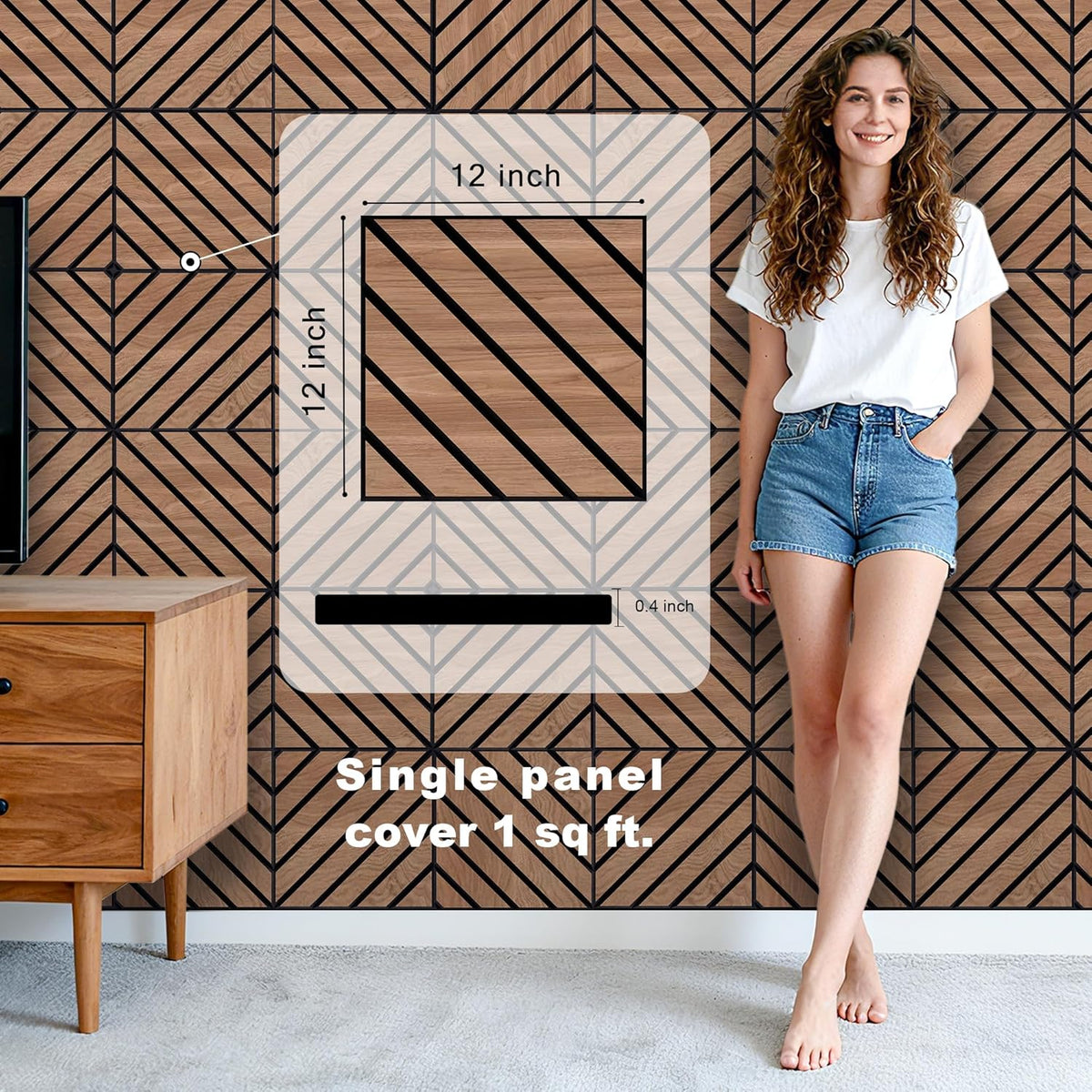 WoveN SounD Acoustic Wall Panels, Teak, 16 Pack, 12x12 in | Self-Adhesive, NRC 0.95, Carved Pattern, Sound Proof, Echo