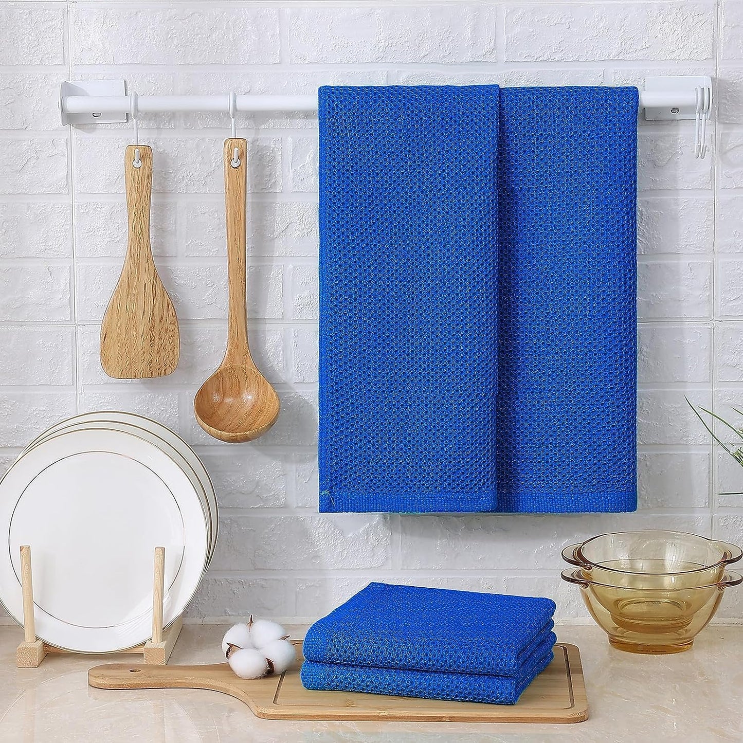 Kitinjoy 100% Cotton Waffle 6-Pack Kitchen Towels, 13" x 28", Blueberry | Super Soft, Ultra-Absorbent, Fast Drying