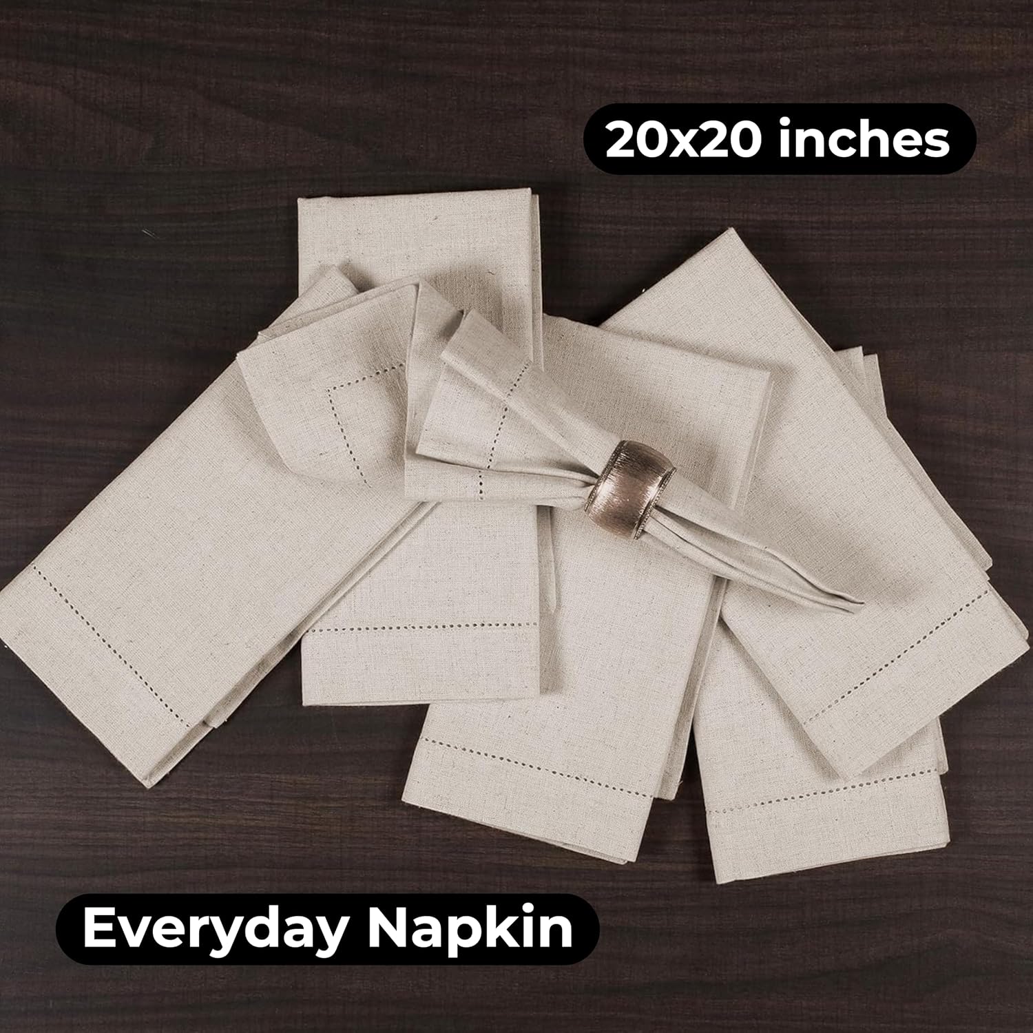 Bedding craft Linen Cloth Dinner Napkins, 20x20, Set of 12 | Natural Hemstitched Fabric – Machine Washable Elegant