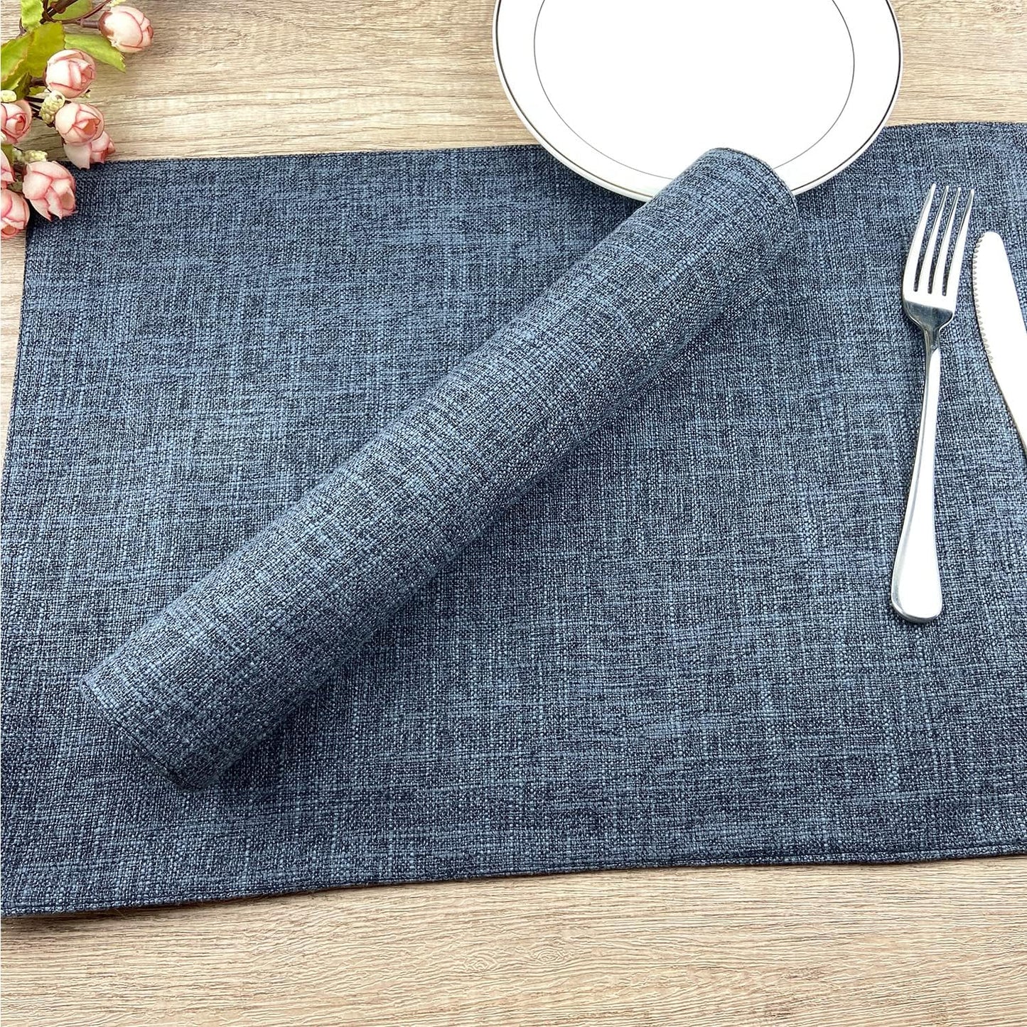 Weabetfu Cloth Placemats Set of 6 Heat Resistant Dining Table Placemats | Cotton Linen Machine Washable Kitchen Table