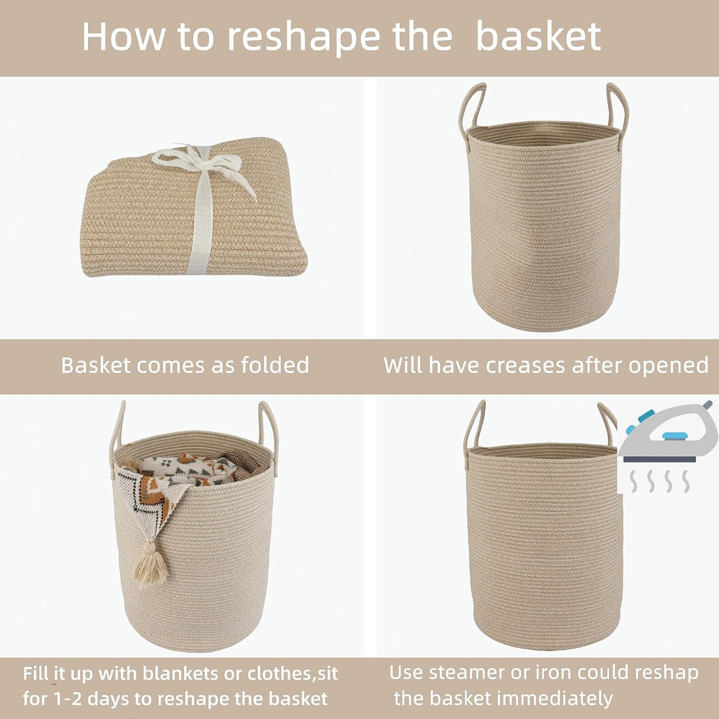 Cotton Rope Laundry Basket Hamper for Clothes Woven Storage Basket / Oatmeal / Regular