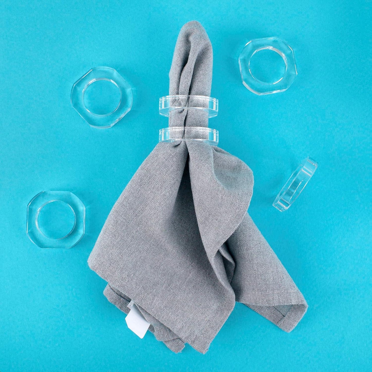 Clear Acrylic Napkin Rings, Bulk Set of 12, Table Settings | 2.25x2.25x0.5 in each, lightweight plastic, reusable, easy