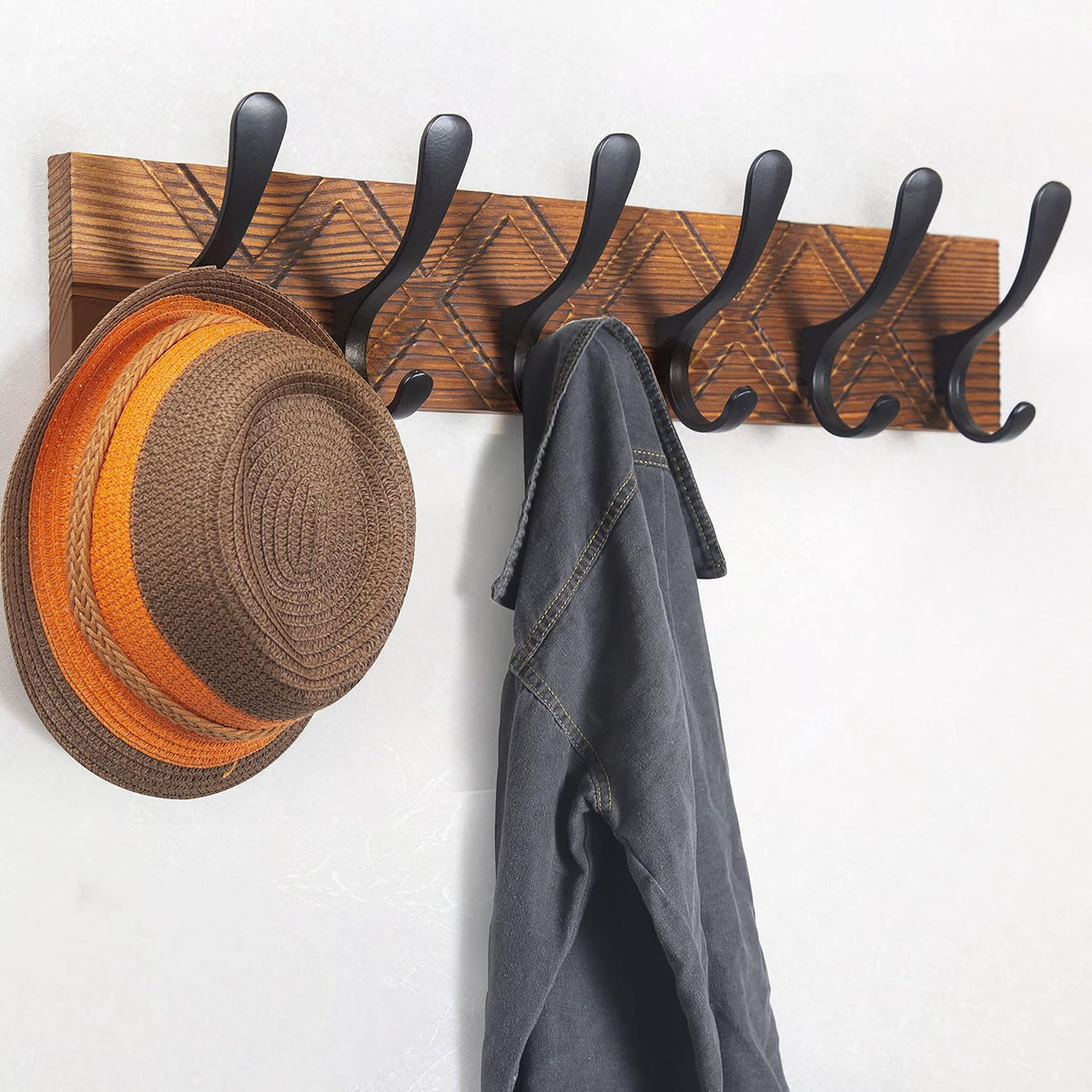 SKOLOO Coat Rack Wall Mount - Antique Wooden Carved- X Cross Coat Hook,Pack of 2, Wall Coat Hanger with 6 Hooks for