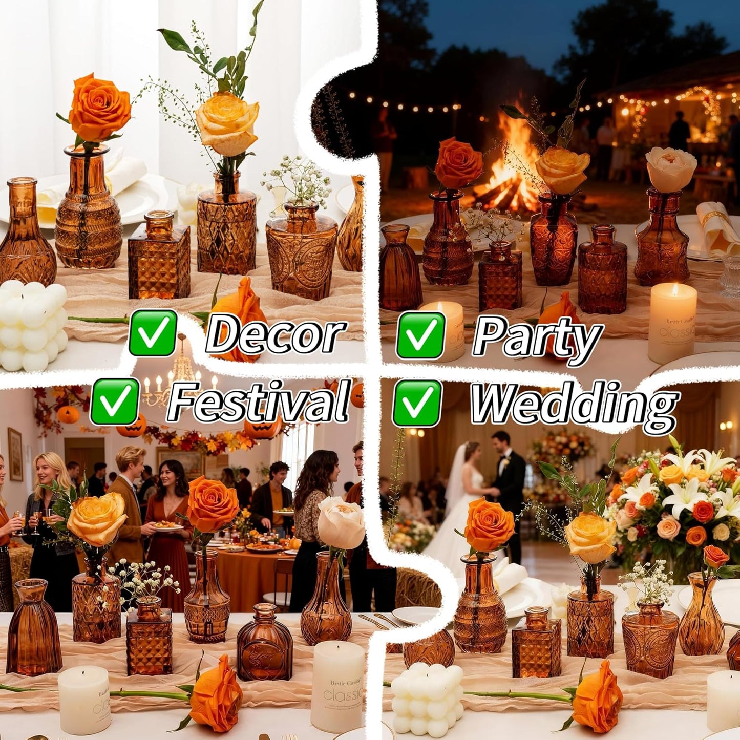 Glass Bud Vase Pcs / Amber / Clear / Set of 14