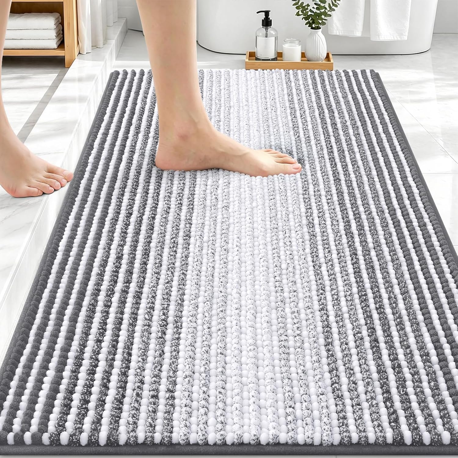 OLANLY Bathroom Runner Rugs 59x24, Extra Soft Absorbent Chenille Bath Rugs