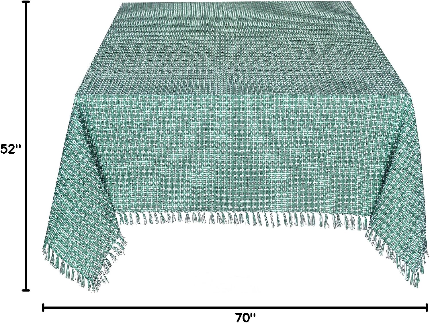 Table Cloth, Sage/White Woven Fringed, 100% Cotton Table Cover, Size 52x70 Inch, Suitable for Formal Dining, Everyday