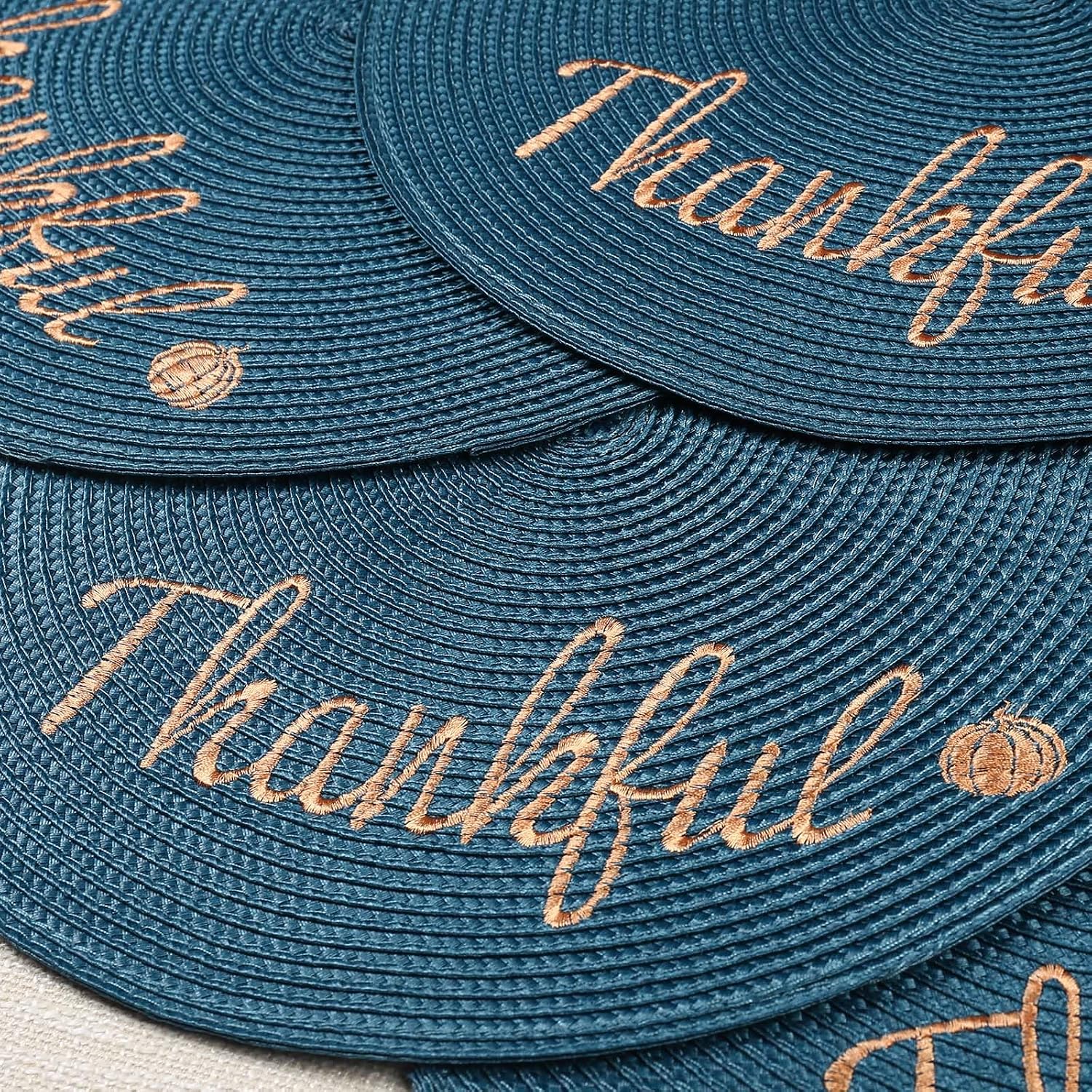 FunWheat Round Placemats Set of 6 Table Mats for Thanksgiving Tables Washable Non-Slip Place mats 15 Inch for