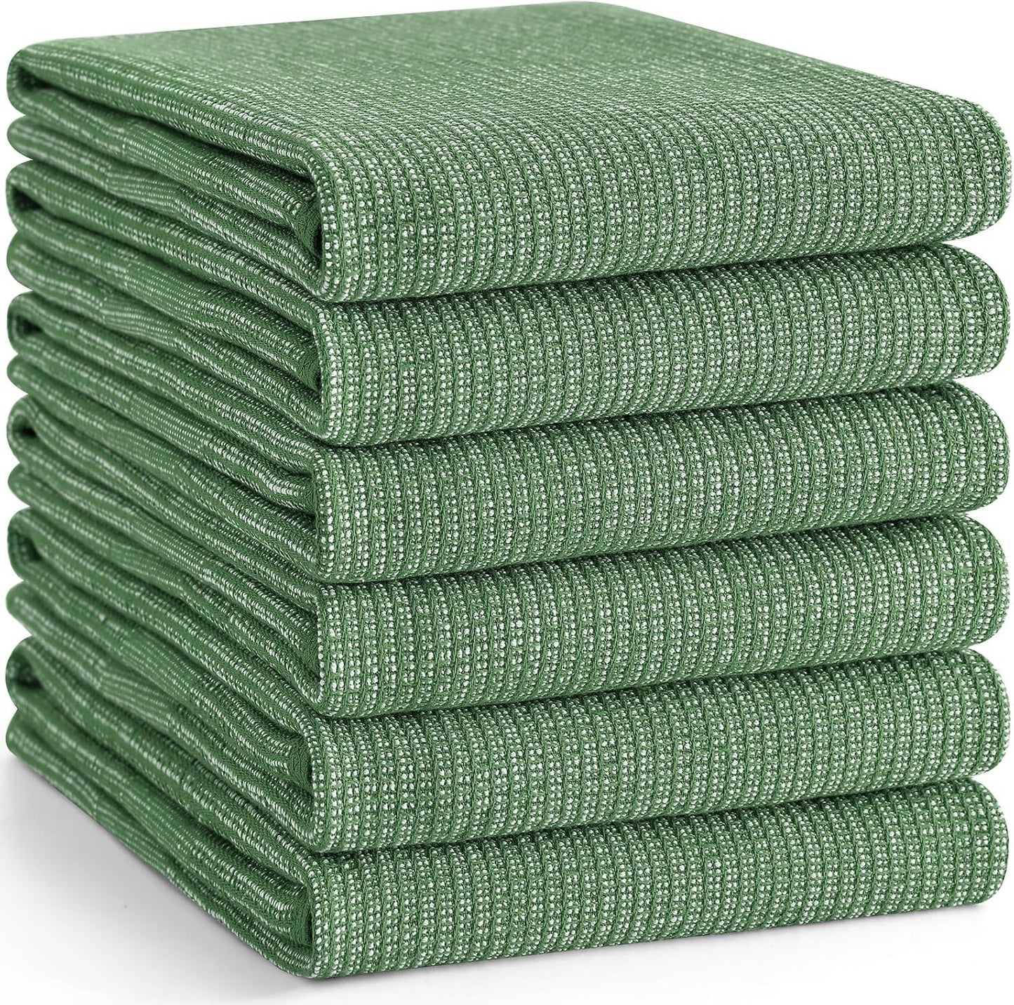 Homaxy 380 GSM Cotton Premium Kitchen Towels 6 Pack, 18"x 28", Grass Green | Flat and Terry Dish Towels, Highly