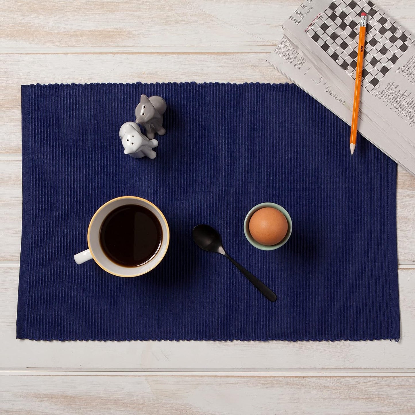 Now Designs Spectrum Placemats Ribbed Cotton, Indigo Blue, 19x13 inches, Set of 4, (901421aa)