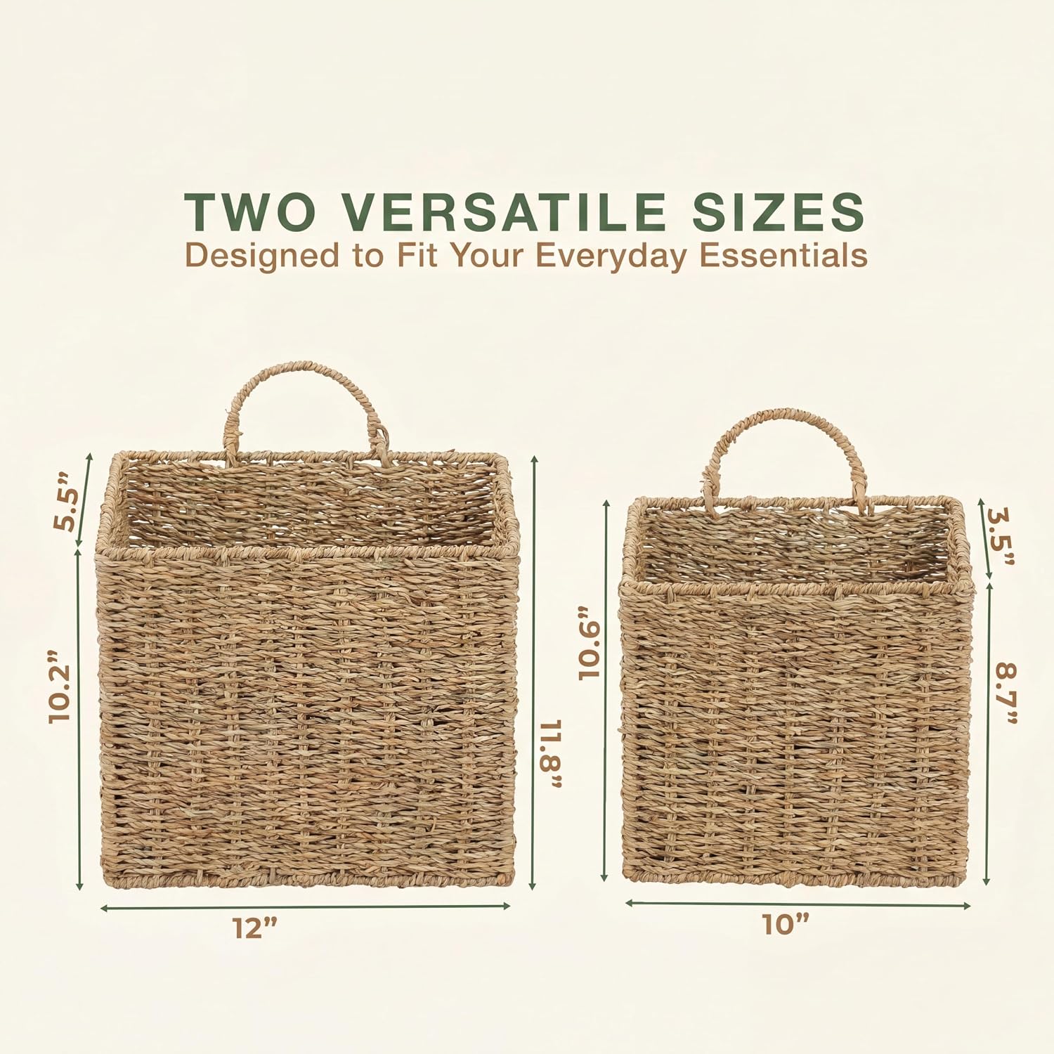 Wicker Hanging Basket for Organizing / Natural Seagrass / Set of 2