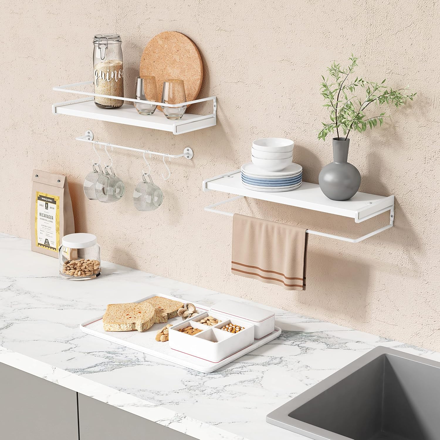Forbena Bathroom Shelves for Wall Set of 2, White Nursery Floating Book Shelves for Kids Room, Small Wall Mount