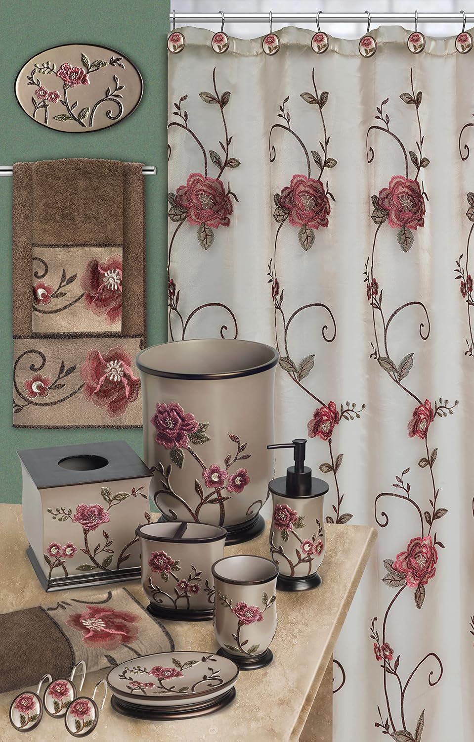 Zahari Home Larrisa Floral Bathroom Towel Set - 3 Piece Bath, Hand, and Wash Towels - Modern Classic Contemporary Decor