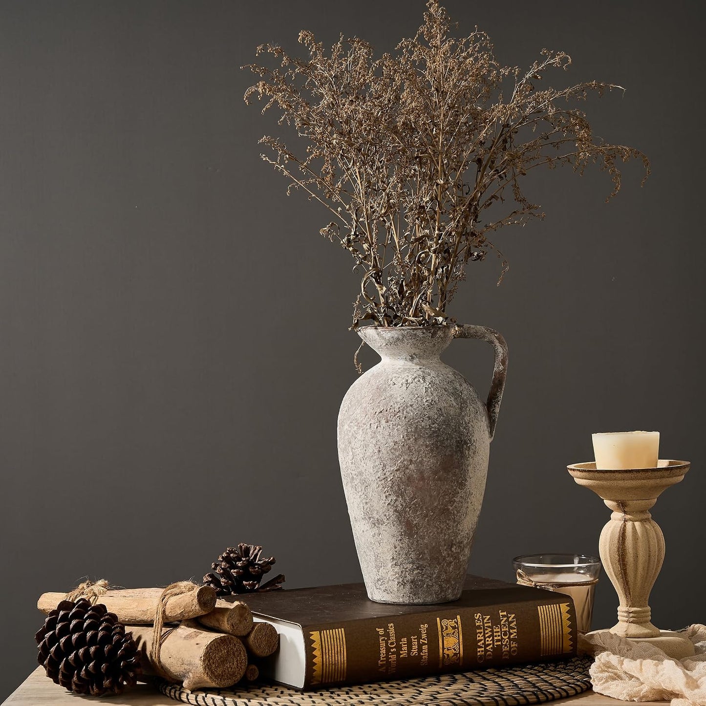 Rustic Vase / Antique Ceramic Vase / Gray- 9.3 / 9.3 Inch