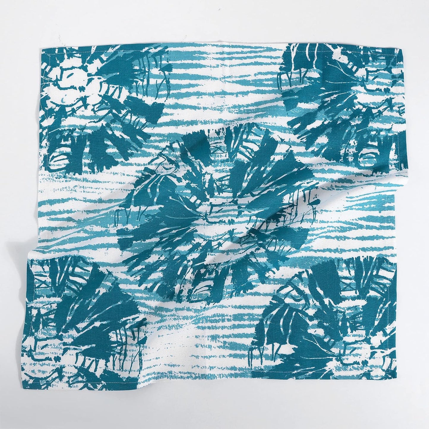 FINGERCRAFT Cloth Napkins Set of 12 Cotton Linen, 20x20 Inch, Shibori Teal | Mitered corner, washable, soft, absorbent