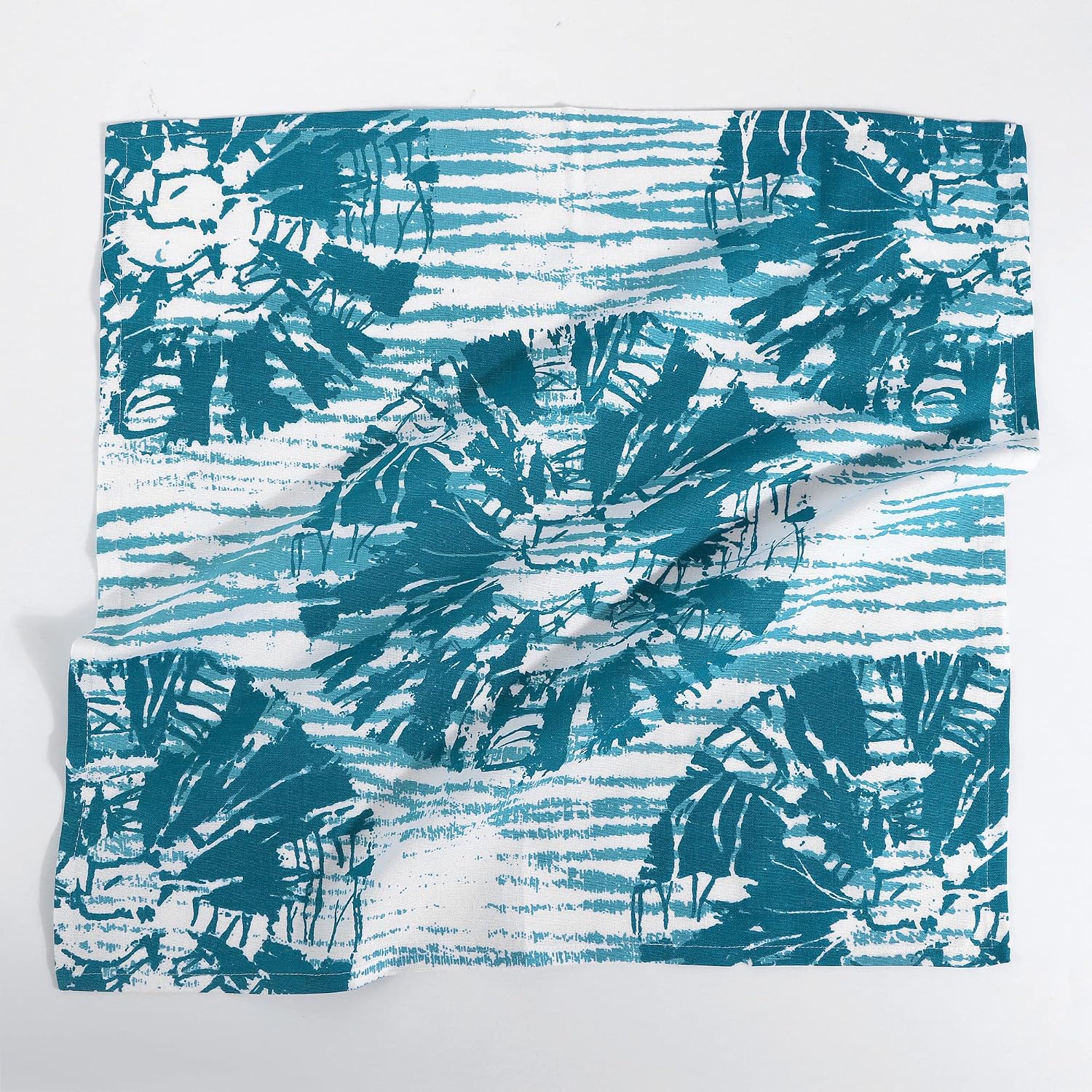 FINGERCRAFT Cloth Napkins Set of 12 Cotton Linen, 20x20 Inch, Shibori Teal | Mitered corner, washable, soft, absorbent
