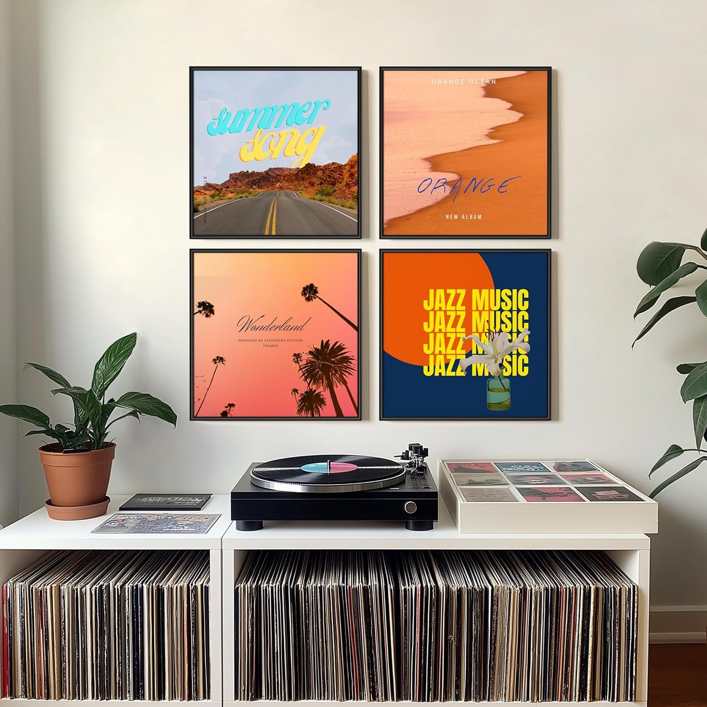 eletecpro Vinyl Record Frame, 12.5 x 12.5 in, for Double LP, Black, 4 Pack | Fits 12 and 7 in LP Cover, Includes Mat
